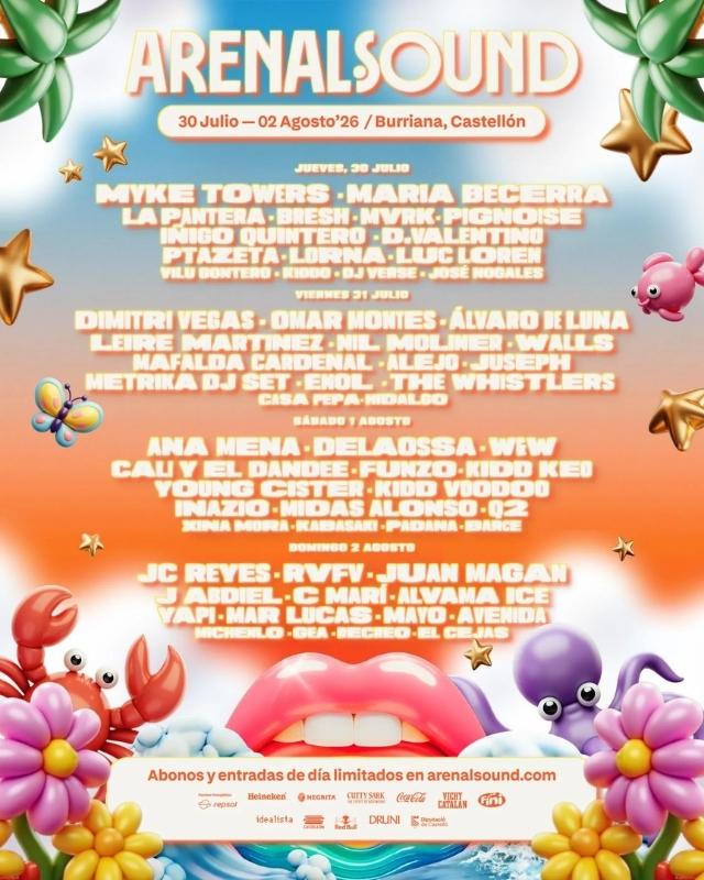 Cartel completo de Arenal Sound 2026 con artistas confirmados