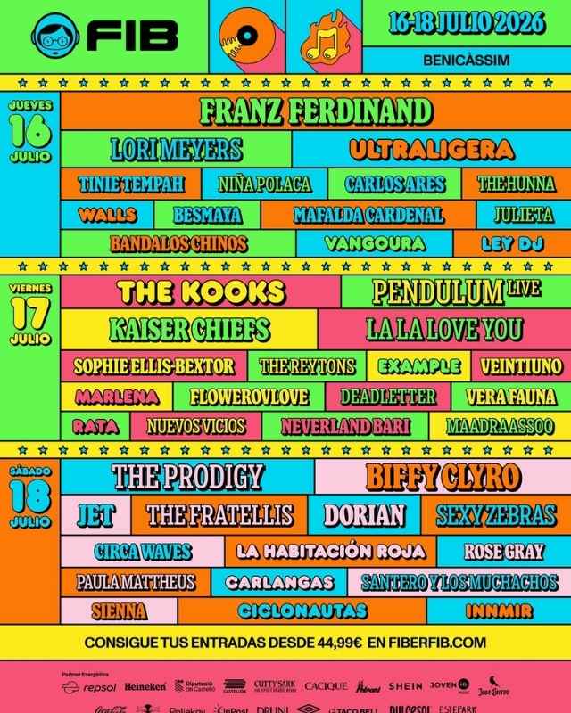 Cartel completo de FIB Benicàssim 2026 con artistas confirmados
