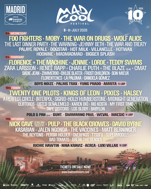 Cartel completo de Mad Cool Festival 2026 con artistas confirmados