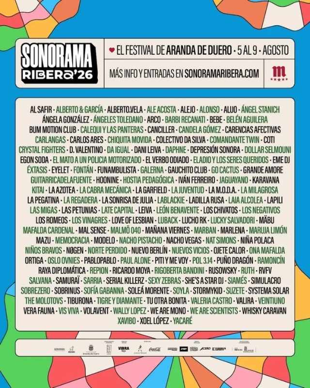Cartel completo de Sonorama Ribera 2026 con artistas confirmados
